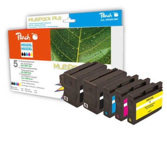 Peach Combi-Pack PLUS - 5 pakkausta - korkea tuotto - musta, keltainen, syaani, magenta - yhteensopiva - mustekasetti (vaihtoehto: HP 932XL, HP 933...