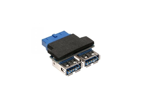 InLine 33444I, 2x USB A, USB 3.0 (19pin), 0,05 m, Musta, Sininen