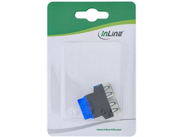 InLine 33444I, 2x USB A, USB 3.0 (19pin), 0,05 m, Musta, Sininen