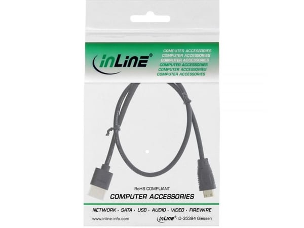 InLine 4043718210862, 0,5 m, HDMI Type C (Mini), HDMI Type A (Standard), 3D, Svart