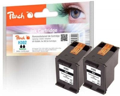 Peach TwinPack - 2-pack - 6 ml - svart - kompatibel - gjenfabrikert - blekkpatron (alternativ for: HP 302) - for HP Deskjet 1110, 21XX, 36XX; ENVY ...