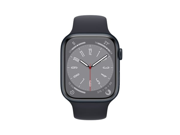 Apple Watch Series 8 (GPS + Cellular) - 45 mm - midnattsaluminium - smartklokke med sportsbånd - fluorelastomer - midnatt - båndbredde: Regular - 3...