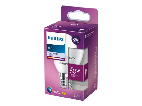Philips ICE Candle and chandelier - LED-lyspære - form: P48 - mattslipt finish - E14 - 7 W (ekvivalent 60 W) - klasse E - kjølilg hvitt lys - 4000 K