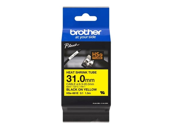 Brother HSe-661E - Svart på gult - Rull (3,1 cm x 1,5 m) 1 kassett(er) hengepakke - varmekrympetape