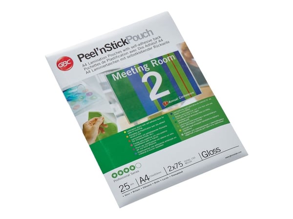 Lamineringslomme GBC A4 selvklæbende 75 micron - (25 stk.)