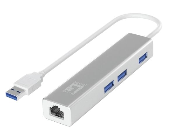 LevelOne USB-0503 - Hubb - 3 x SuperSpeed USB 3.0 + 1 x 10/100/1000 - skrivbordsmodell