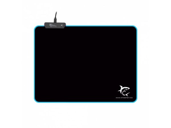 White Shark Luminous L, Svart, Monokromatisk, Skum, Gummi, USB-strøm, Antiskliunderlag, Musematte til gaming