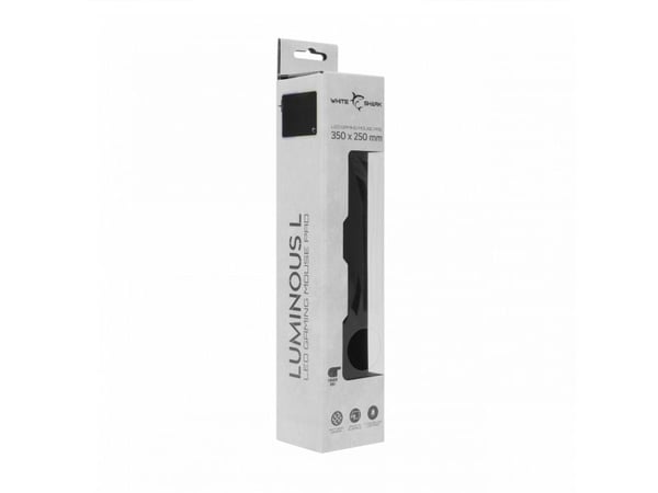 White Shark Luminous L, Svart, Monokromatisk, Skum, Gummi, USB-strøm, Antiskliunderlag, Musematte til gaming
