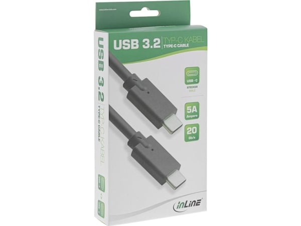 InLine 35707W, 0,3 m, USB C, USB C, USB 3.2 Gen 2 (3.1 Gen 2), 20 Gbit/s, Svart
