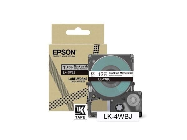 Epson LabelWorks LK-4WBJ - Svart på matthvitt - Rull (1,2 cm x 8 m) 1 kassett(er) hengeboks - tapepatron - for LabelWorks LW-C410, LW-C610