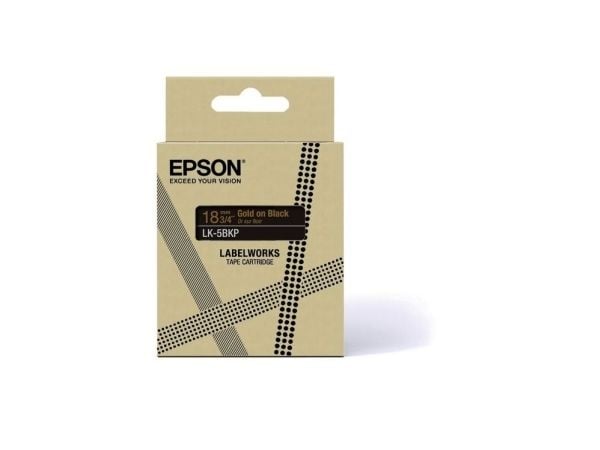 Epson LabelWorks LK-5BKP - Metallisk - gull på sort - Rull (1,8 cm x 9 m) 1 kassett(er) hengeboks - tapepatron - for LabelWorks LW-C410, LW-C610