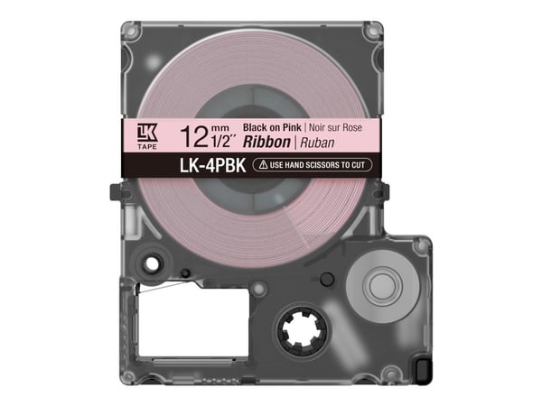 Epson LabelWorks LK-4PBK - Sateng - sort på lyserødt - Rull (1,2 cm x 5 m) 1 kassett(er) båndtape - for LabelWorks Cable and Wiring Kit, LW-1000, 6...