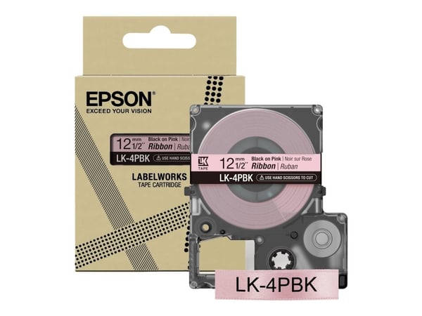 Epson LabelWorks LK-4PBK - Sateng - sort på lyserødt - Rull (1,2 cm x 5 m) 1 kassett(er) båndtape - for LabelWorks Cable and Wiring Kit, LW-1000, 6...