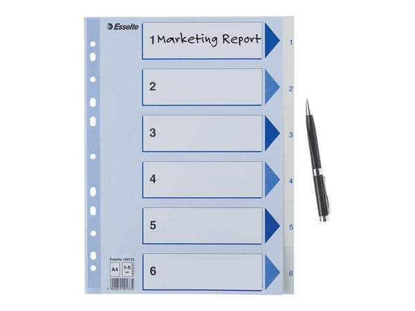 Esselte - Inndeler - 6 deler - fortrykt: 1-6 - for A4 (210 x 297 mm) - med fliker
