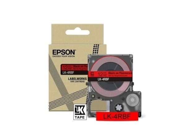 Epson LabelWorks LK-4RBF - Svart på fluorescerende rødt - Rull (1,2 cm x 5 m) 1 kassett(er) hengeboks - tapepatron