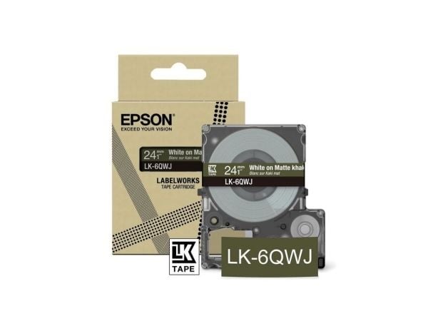 Epson LabelWorks LK-6QWJ - Hvit på matt khaki - Rull (2,4 cm x 8 m) 1 kassett(er) hengeboks - tapepatron - for LabelWorks LW-C610