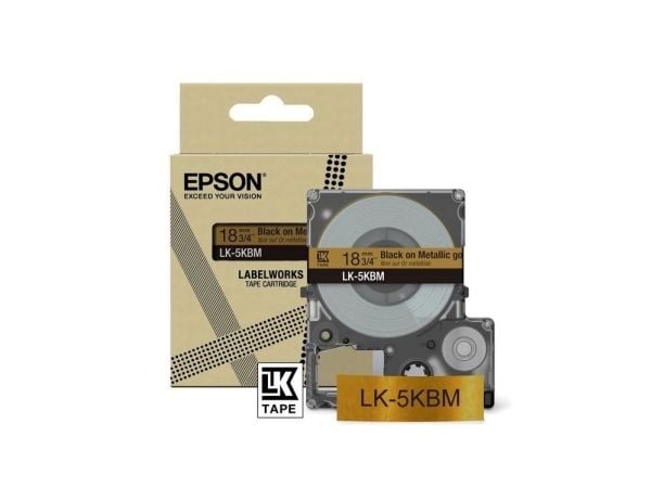 Epson LabelWorks LK-5KBM - Svart på metallisk gull - Rull (1,8 cm x 9 m) 1 kassett(er) hengeboks - tapepatron - for LabelWorks LW-C410, LW-C610