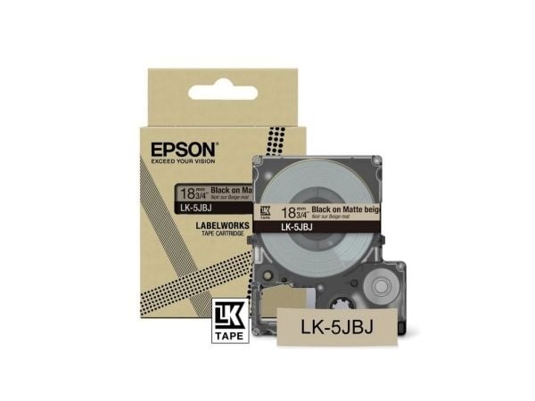 Epson LabelWorks LK-5JBJ - Svart på matt beige - Rull (1,8 cm x 8 m) 1 kassett(er) hengeboks - tapepatron - for LabelWorks LW-C410, LW-C610