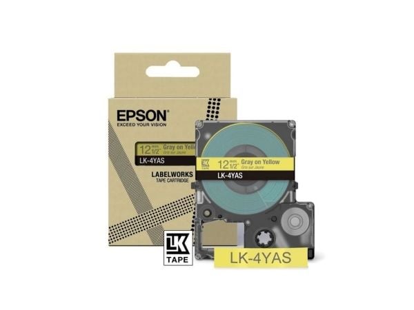 Epson LabelWorks LK-4YAS - Grått på gult - Rull (1,2 cm x 8 m) 1 kassett(er) hengeboks - tapepatron - for LabelWorks LW-C410, LW-C610