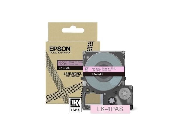 Epson LabelWorks LK-4PAS - Myk rosa/grå - Rull (1,2 cm) 1 kassett(er) tape - for LabelWorks LW-C410, LW-C610