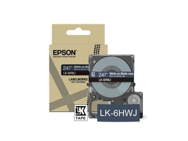 Epson LabelWorks LK-6HWJ - Hvitt på matt marineblått - Rull (2,4 cm x 8 m) 1 kassett(er) hengeboks - tape - for LabelWorks LW-C610