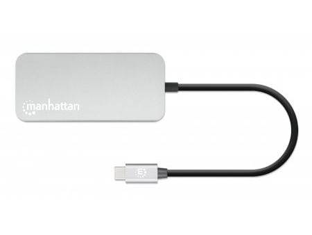 Manhattan 130615, Koblet med ledninger (ikke trådløs), USB 3.2 Gen 1 (3.1 Gen 1) Type-C, 100 W, 10,100,1000 Mbit/s, Aluminium, MicroSD (TransFlash)