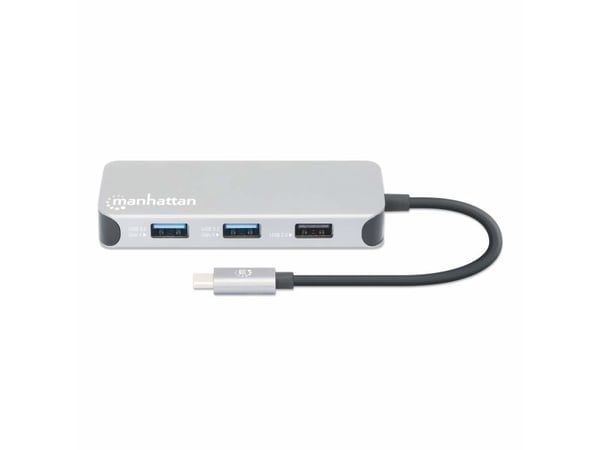 Manhattan 130615, Koblet med ledninger (ikke trådløs), USB 3.2 Gen 1 (3.1 Gen 1) Type-C, 100 W, 10,100,1000 Mbit/s, Aluminium, MicroSD (TransFlash)