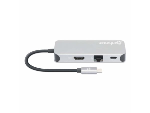 Manhattan 130615, Koblet med ledninger (ikke trådløs), USB 3.2 Gen 1 (3.1 Gen 1) Type-C, 100 W, 10,100,1000 Mbit/s, Aluminium, MicroSD (TransFlash)