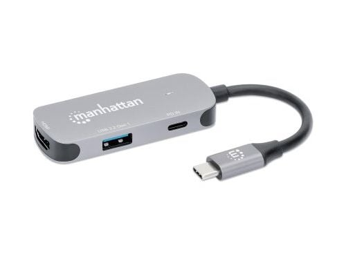 Manhattan 130707, Koblet med ledninger (ikke trådløs), USB 3.2 Gen 1 (3.1 Gen 1) Type-C, 100 W, Aluminium, 3840 x 2160 piksler, 30 Hz