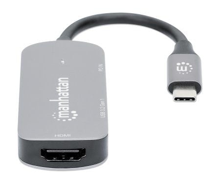 Manhattan 130707, Koblet med ledninger (ikke trådløs), USB 3.2 Gen 1 (3.1 Gen 1) Type-C, 100 W, Aluminium, 3840 x 2160 piksler, 30 Hz