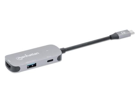 Manhattan 130707, Koblet med ledninger (ikke trådløs), USB 3.2 Gen 1 (3.1 Gen 1) Type-C, 100 W, Aluminium, 3840 x 2160 piksler, 30 Hz