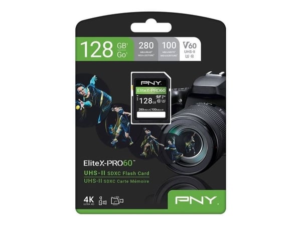 PNY EliteX-PRO60 - Flashhukommelseskortti - 128 GB - Videoluokka V60 / UHS-II U3 / Class10 - microSDXC UHS-II
