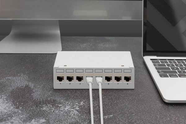 DIGITUS - Koblingspanel - modular - veggmonterbar, bordtopp - skjermet - RJ-45 X 8 - lysegrå, RAL 7035 - 1U - 10"