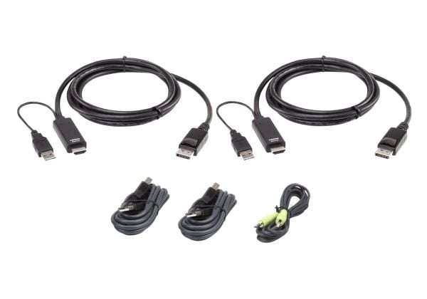 ATEN 2L-7D02UHDPX5, 1,8 m, USB, USB, HDMI, Sort, DisplayPort