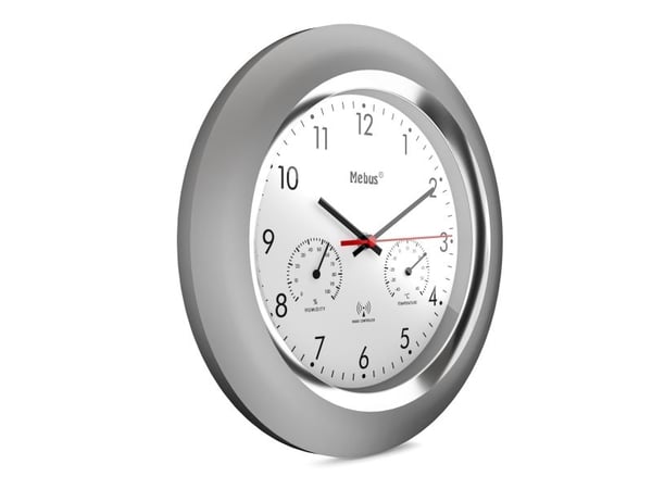 Mebus 19454, Vegg, Digital klokke, Rund, Sølv, Hvit, Plast, Moderne
