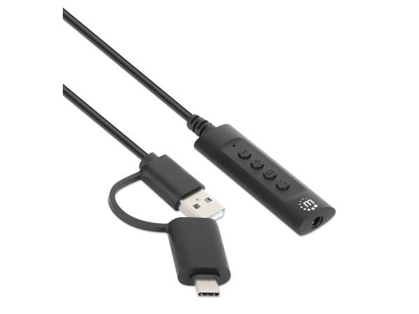 Manhattan 153560, Svart, USB-C & USB-A, USB-A & 3.5 mm, Hankjønn, Hunkjønn, Polyvinylklorid (PVC)