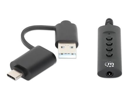 Manhattan 153560, Svart, USB-C & USB-A, USB-A & 3.5 mm, Hankjønn, Hunkjønn, Polyvinylklorid (PVC)