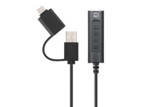 Manhattan 153560, Svart, USB-C & USB-A, USB-A & 3.5 mm, Hankjønn, Hunkjønn, Polyvinylklorid (PVC)