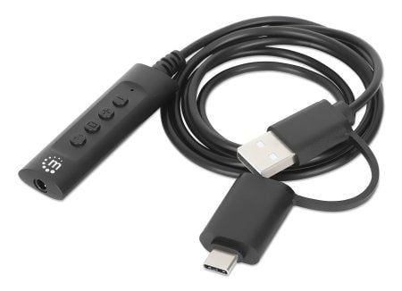 Manhattan 153560, Svart, USB-C & USB-A, USB-A & 3.5 mm, Hankjønn, Hunkjønn, Polyvinylklorid (PVC)