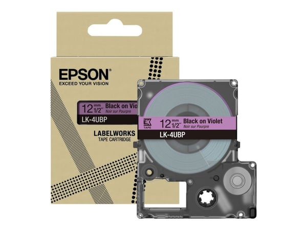 Epson LabelWorks LK-4UBP - Svart på fiolett - Rull (1,2 cm x 8 m) 1 kassett(er) hengeboks - tapepatron - for LabelWorks LW-C410, LW-C610