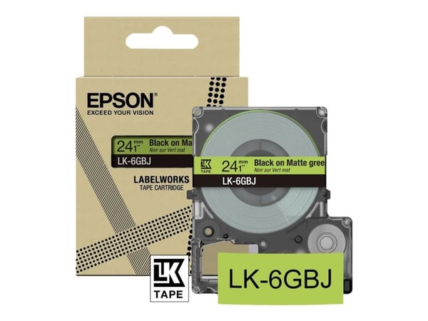 Epson LabelWorks LK-5GBJ - Svart på matt grønt - Rull (1,8 cm x 8 m) 1 kassett(er) hengeboks - tapepatron - for LabelWorks LW-C410, LW-C610