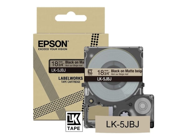 Epson LabelWorks LK-5JBJ - Svart på matt beige - Rull (1,8 cm x 8 m) 1 kassett(er) hengeboks - tapepatron - for LabelWorks LW-C410, LW-C610