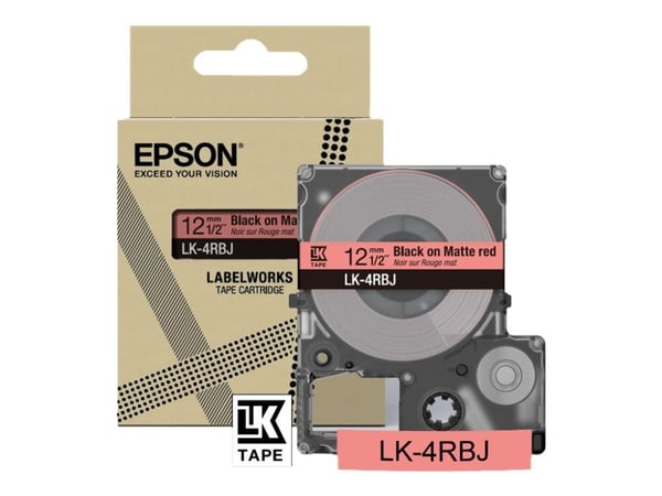 Epson LabelWorks LK-4RBJ - Svart på matt rødt - Rull (1,2 cm x 8 m) 1 kassett(er) hengeboks - tapepatron - for LabelWorks LW-C410, LW-C610