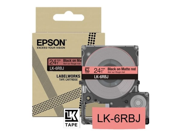 Epson LabelWorks LK-6RBJ - Svart på matt rødt - Rull (2,4 cm x 8 m) 1 kassett(er) hengeboks - tapepatron - for LabelWorks LW-C610