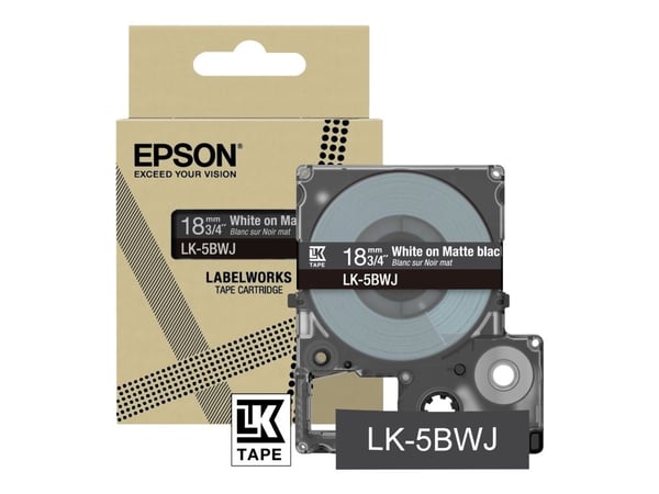 Epson LabelWorks LK-5BWJ - Hvit på matt svart - Rull (1,8 cm x 8 m) 1 kassett(er) hengeboks - tapepatron - for LabelWorks LW-C410, LW-C610