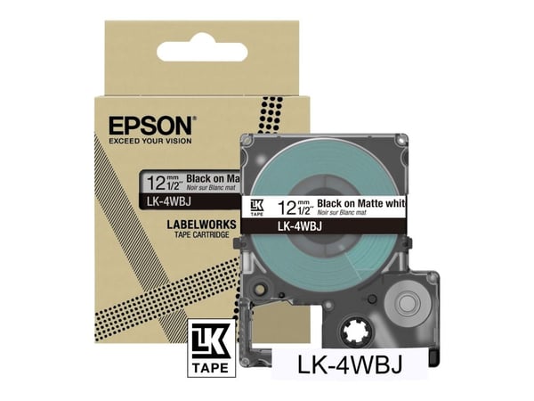 Epson LabelWorks LK-4WBJ - Svart på matthvitt - Rull (1,2 cm x 8 m) 1 kassett(er) hengeboks - tapepatron - for LabelWorks LW-C410, LW-C610