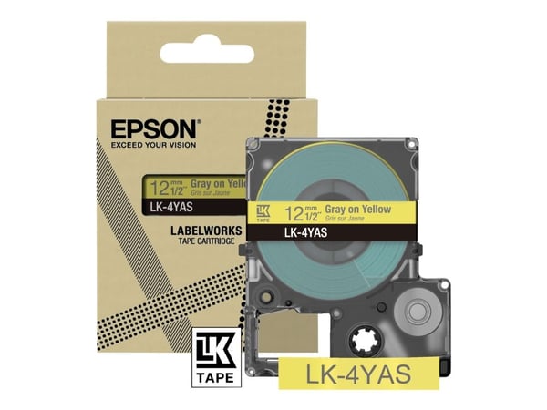 Epson LabelWorks LK-4YAS - Grått på gult - Rull (1,2 cm x 8 m) 1 kassett(er) hengeboks - tapepatron - for LabelWorks LW-C410, LW-C610