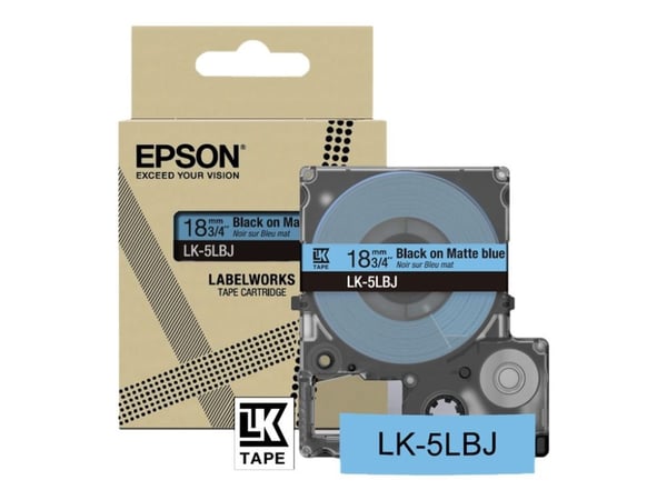 Epson LabelWorks LK-5LBJ - Svart på matt blått - Rull (1,8 cm x 8 m) 1 kassett(er) hengeboks - tapepatron - for LabelWorks LW-C410, LW-C610