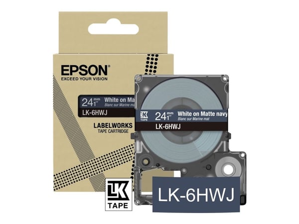 Epson LabelWorks LK-6HWJ - Hvitt på matt marineblått - Rull (2,4 cm x 8 m) 1 kassett(er) hengeboks - tape - for LabelWorks LW-C610