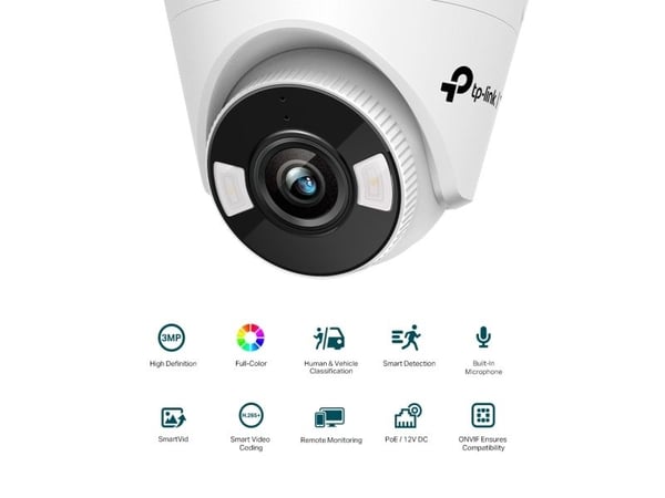 TP-Link VIGI C430, IP-sikkerhetskamera, Inne & Ute, Koblet med ledninger (ikke trådløs), CE/BSMI/VCCI/ONVIF, Tak, Sort, Hvit